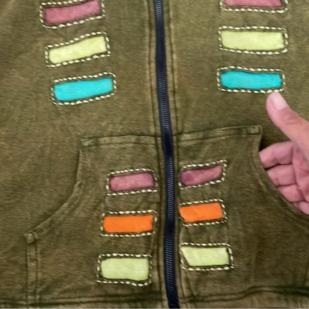 Kyber Outerware Womens XL Full Zip Fleece Hood Sweatshirt Green Rainbow Stripes - Picture 3 of 7